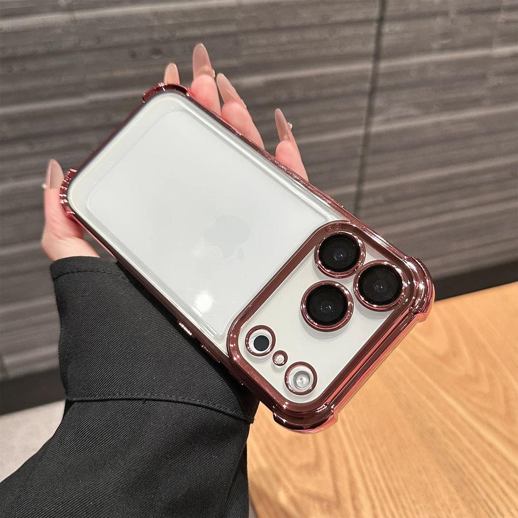 Luxury Plating Clear Shockproof Phone Case For iPhone 17 Air 17 Pro 16 15 14 13 12 11 17Pro Max Plus Anti-drop Bumper Cover
