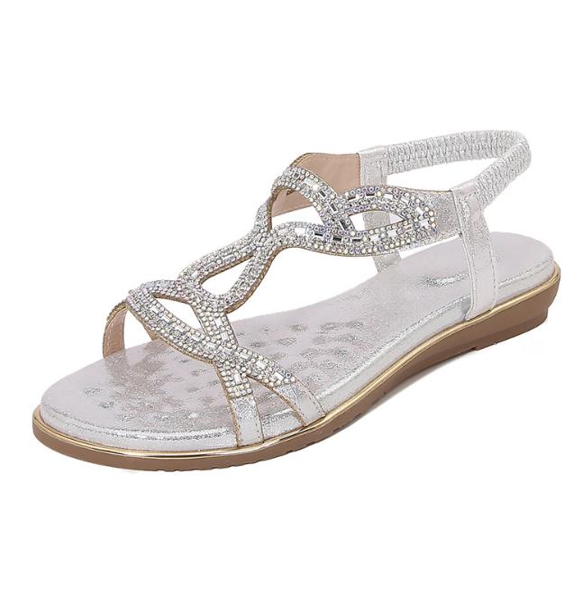 Women Sandals Flat Fashion Rhinestone Summer Sandals Shoes Solid Color Casual Summer Shoes Open-toed Wedge Shoes Woman