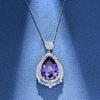 Drop Shaped 13 *18 Purple Diamond Necklace 925 Silver Elegant Temperament Lady Full Diamond Pendant Clavicle Chain Europe and America