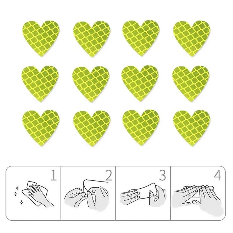 12pcs Car Bumper Night Anti-Collision Safety Strip Warning Stickers Motorcycle Bike Heart Shape Reflective Decoration Stickers