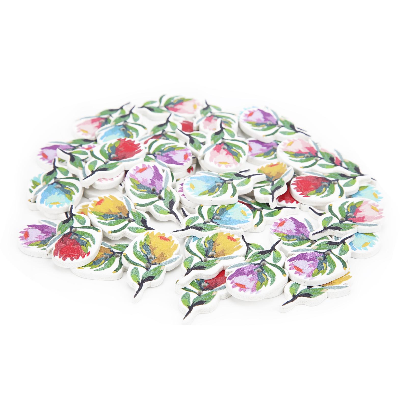 

200Pcs FlowerShaped Wooden Buttons Mixed Decorative Button 2Holed Buttons for Sewing