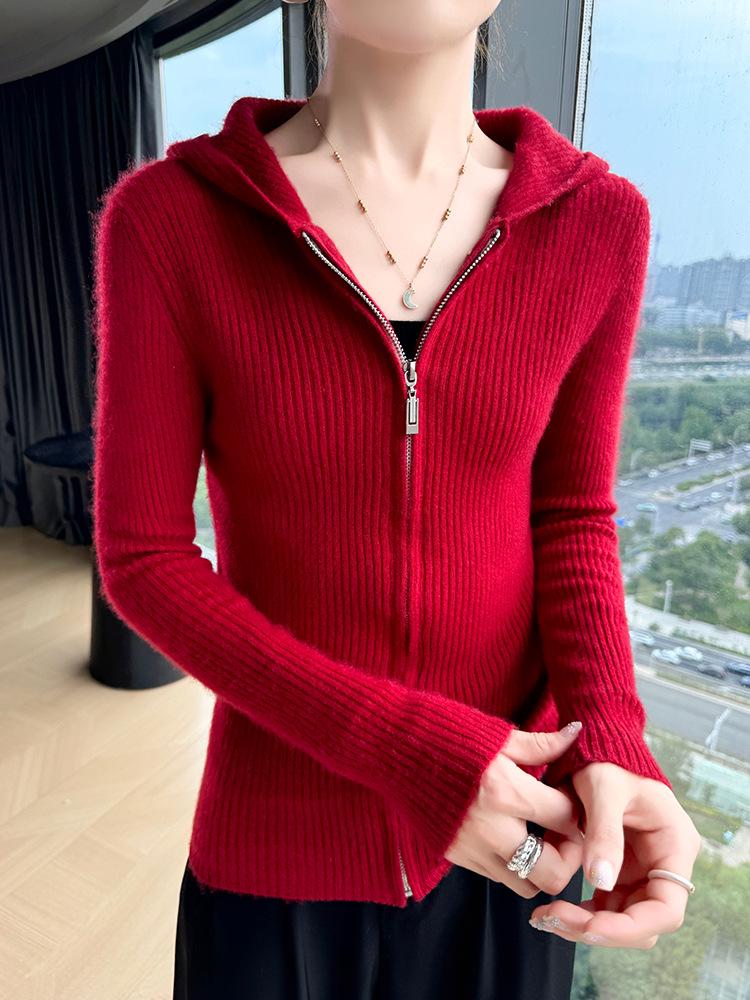 Autumn/Winter 100% Wool Hooded Pullover Sweater: Loose Knit Top Base Layer Hoodie