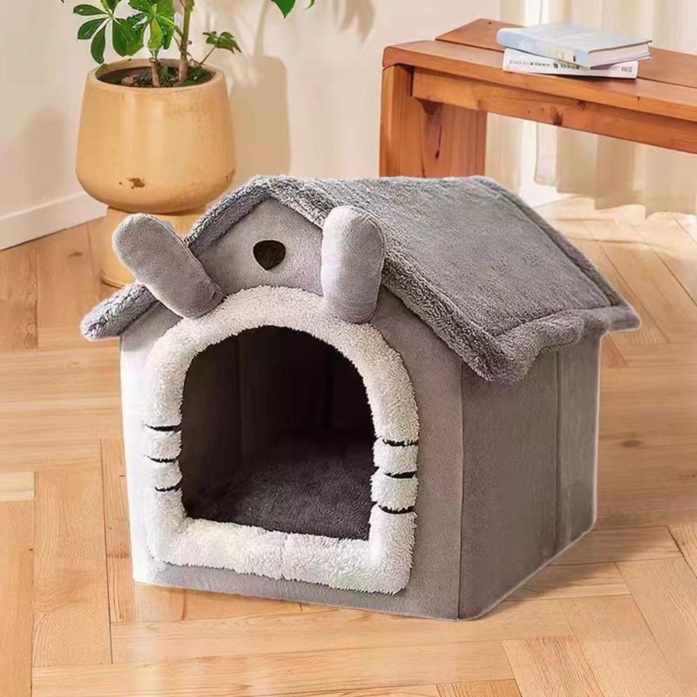 Dog House Soft Pet Bed Tent Cats Beds Foldable Removable Winter Warmth Thickened Four Season Universal Semi Enclosed Pet Nest