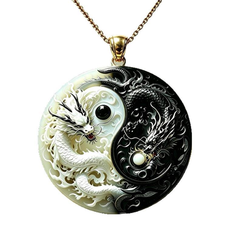Collana Yin Yang Draghi Gemelli Ciondolo Animale Smaltato Carino Choker Mitologico alla Moda Regolabile per Ragazze Adolescenti Abbigliamento Casual