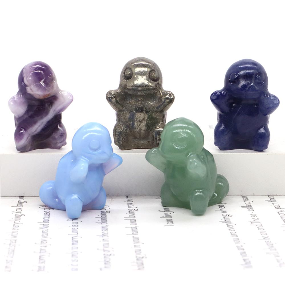 1.2" Cute Cartoon Turtle Figures Natural Stones Carved Anime Statue Healing Crystals Animals Room Ornaments Kids Christmas Gifts