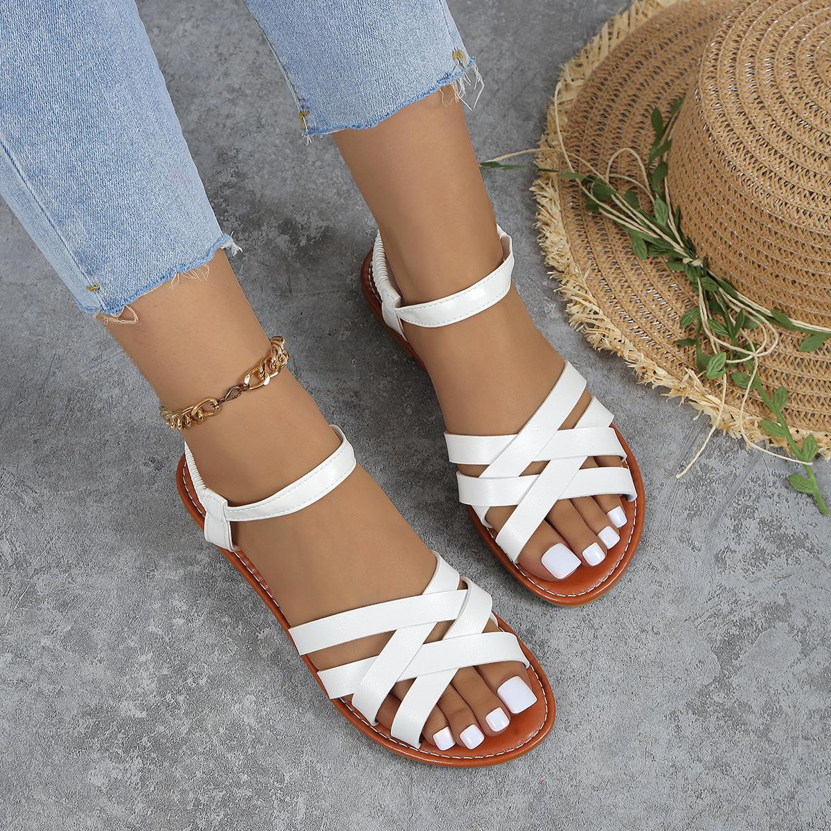

Large size woven beach vacation style slippers women s summer new style flat bottom one pedal hollow sandals 43 білий