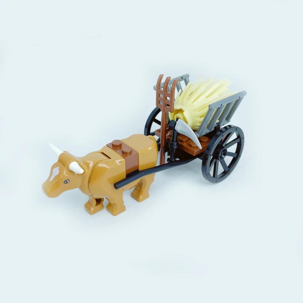 MOC Farm Set Stavebnice Plodina Rostlina Dýně Konírna Kráva Kruh Zvířata Město Pohled na ulici Kostky Model Hračky