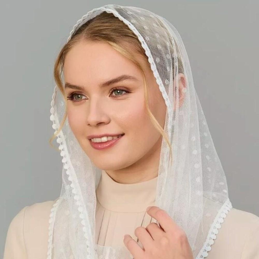 Soft Lace Headscarf Polka Dot Bridal Face Covering Sophisticated Triangular Scarf  Religious Events