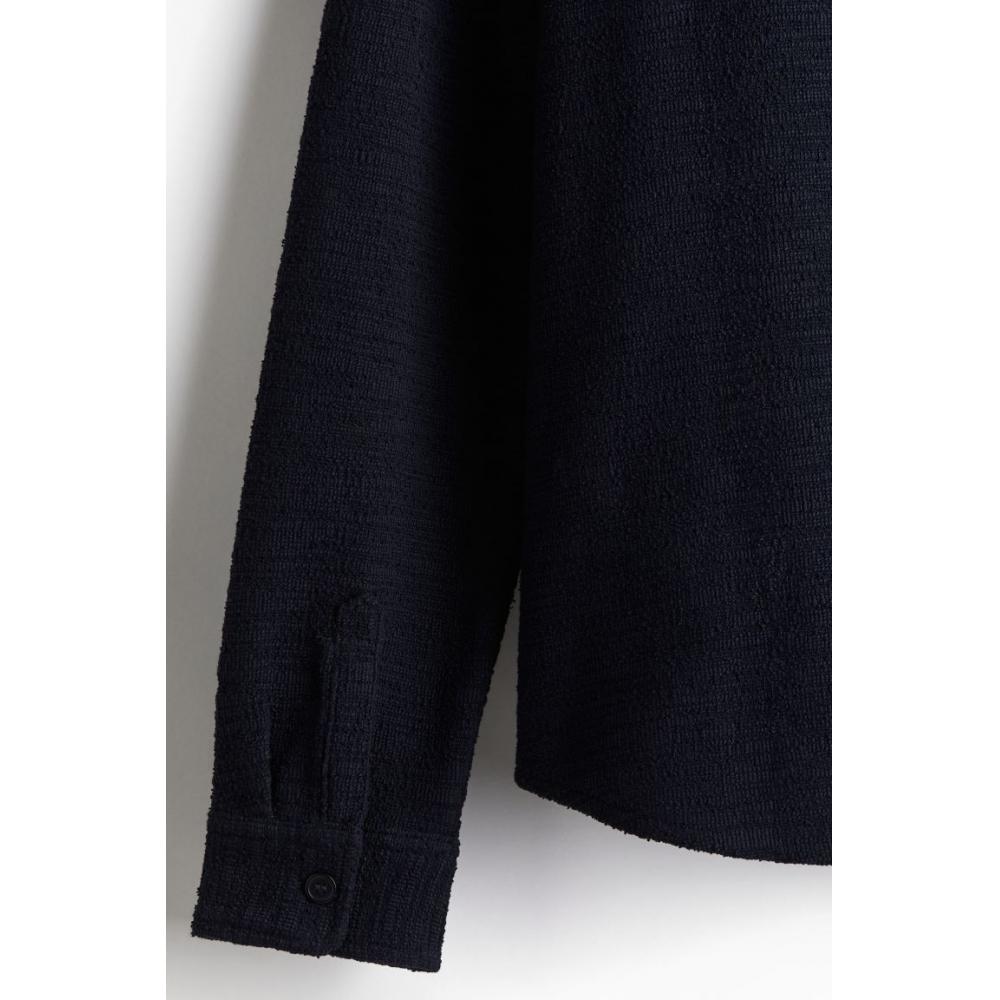 H M Textured sHirt Regular Fit Navy Blue