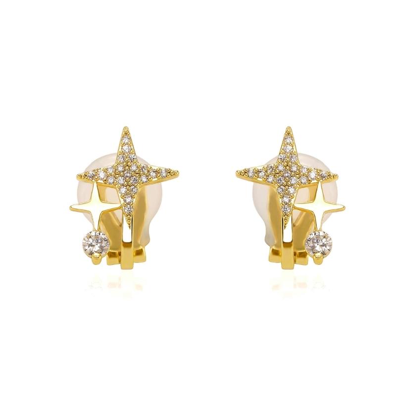 Shimmering Zircon Star Ear Clips Women Cuff Earrings Easy to Wear Copper Texture Suitable for Daily Wear and Parties