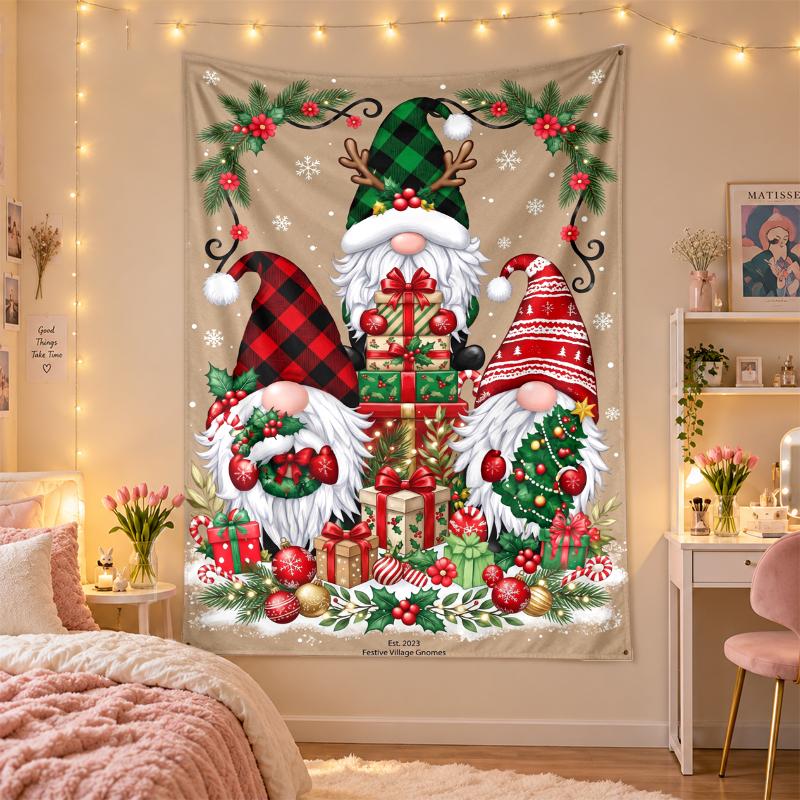 Weihnachtlich bedruckter Wandteppich für Schlafzimmer Wohnzimmer Wanddekoration Feiertagsgeschenk