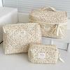 Portable Corduroy Aesthetic Cosmetic Organizer Large Capacity Zipper Floral Makeup Pouch Toiletry Bag Toiletries