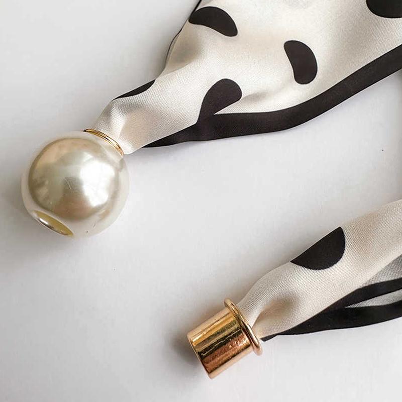 Elegant Satin Neck Scarf for Women with 2 in 1 Pearl Chain Necklace Buckle Lightweight Soft Shawl Gift for Party Office Wear