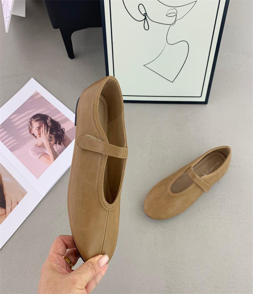 French inner height increase ballet style shallow mouth single shoes women's one pedal casual versatile commuter Mary Jane shoes