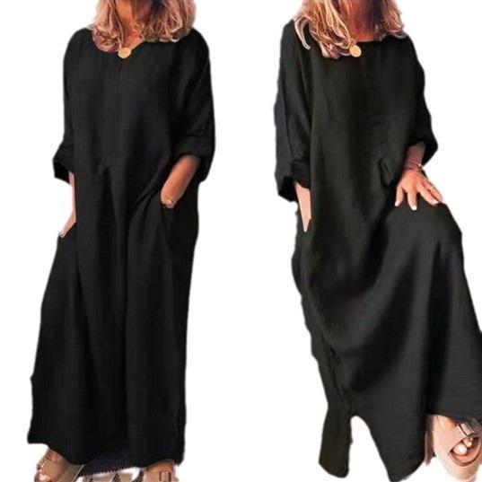 Sommer Freizeit Damen Einfarbig Übergröße Maxi Baumwolle Langes Hemd Kaftan Kleid Locker Lange Kleider Mode Damenbekleidung