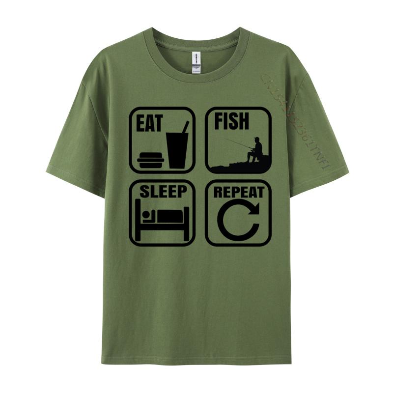 Eat Sleep Fish Repeat Tshirt Design TShirt Slim Fit Premium Cotton Man Tops Shirts Comfortable Black