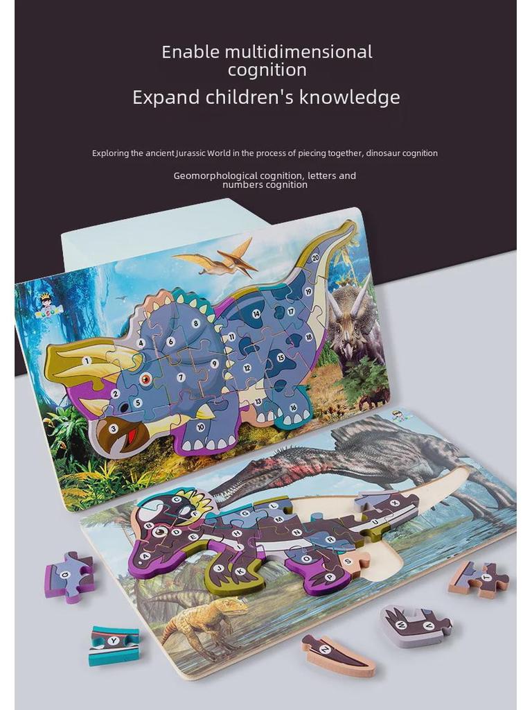 Barnas 3D dinosaurpuslespill i tre: Pedagogisk leketøy med tall og bokstaver for alderen 3–6