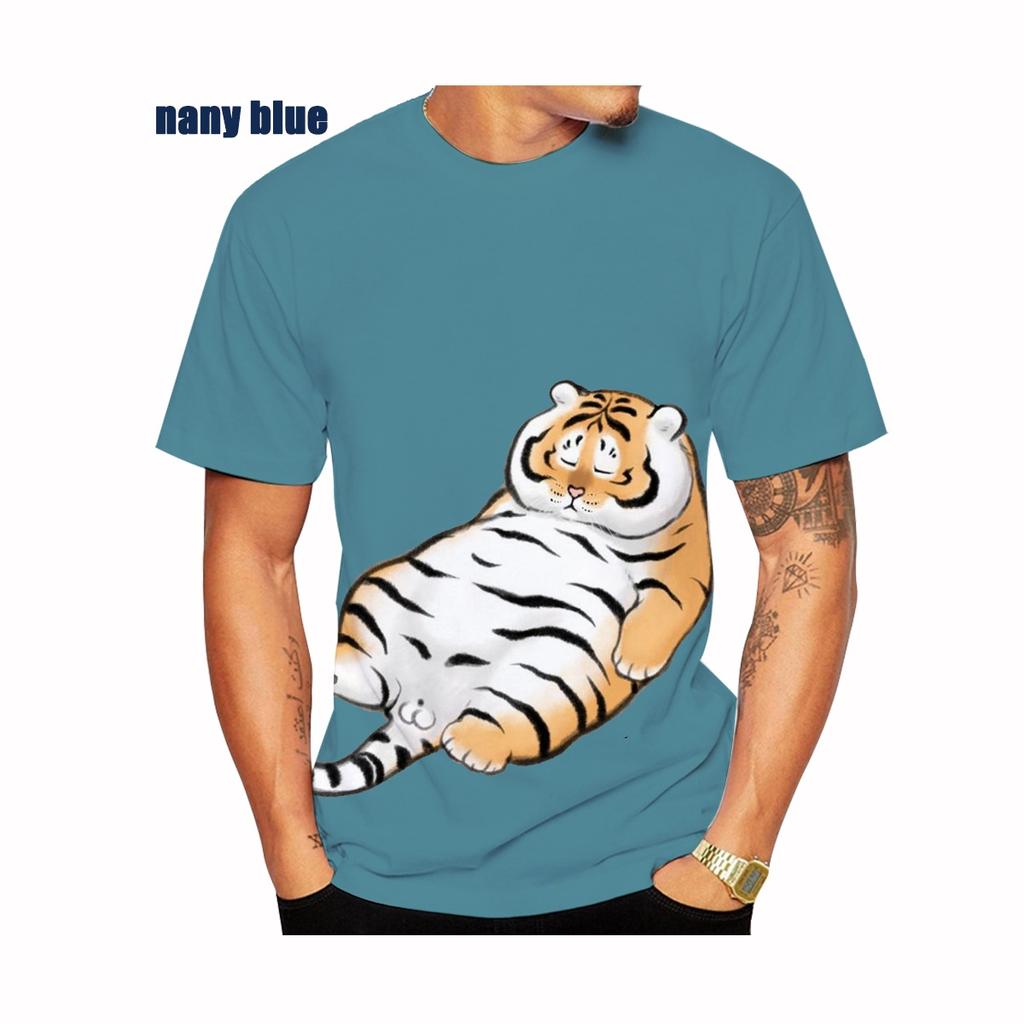 New Fashion Cartoon Tiger 3d Print Unisex Cool T-shirt Funny Tiger Print Cute Short Sleeve Size