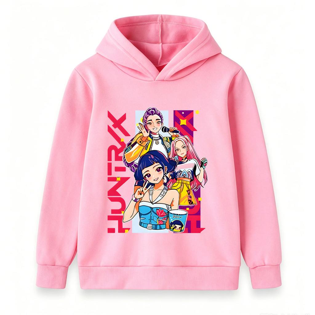 Kids Boys Girls Hoodie Cartoon Music Idol Group Print Long Sleeve Pullover Hooded Sweatshirt Casual Streetwear For Children Hip Hop Style Top
