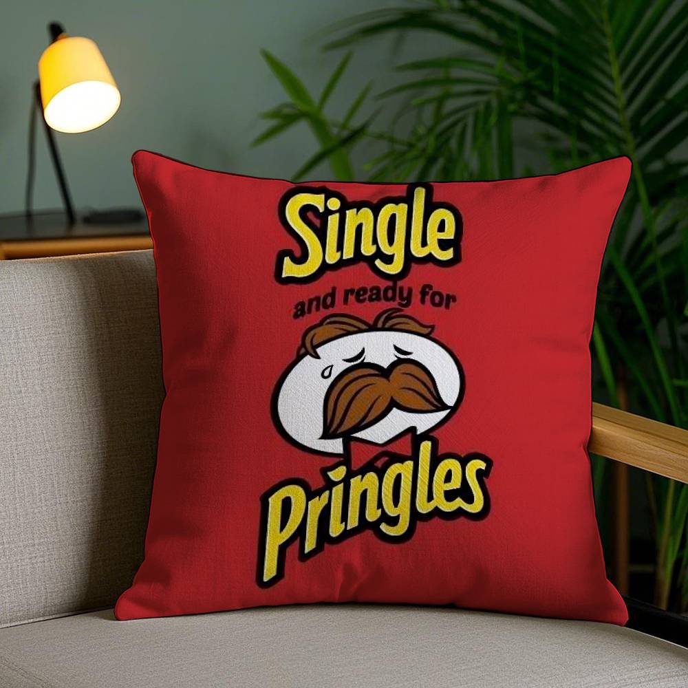 Classic P-Pringles Pillow Case Office Sofa Dorm Chair Back Short Plush Double-Sided Printing Home Cushion Cover