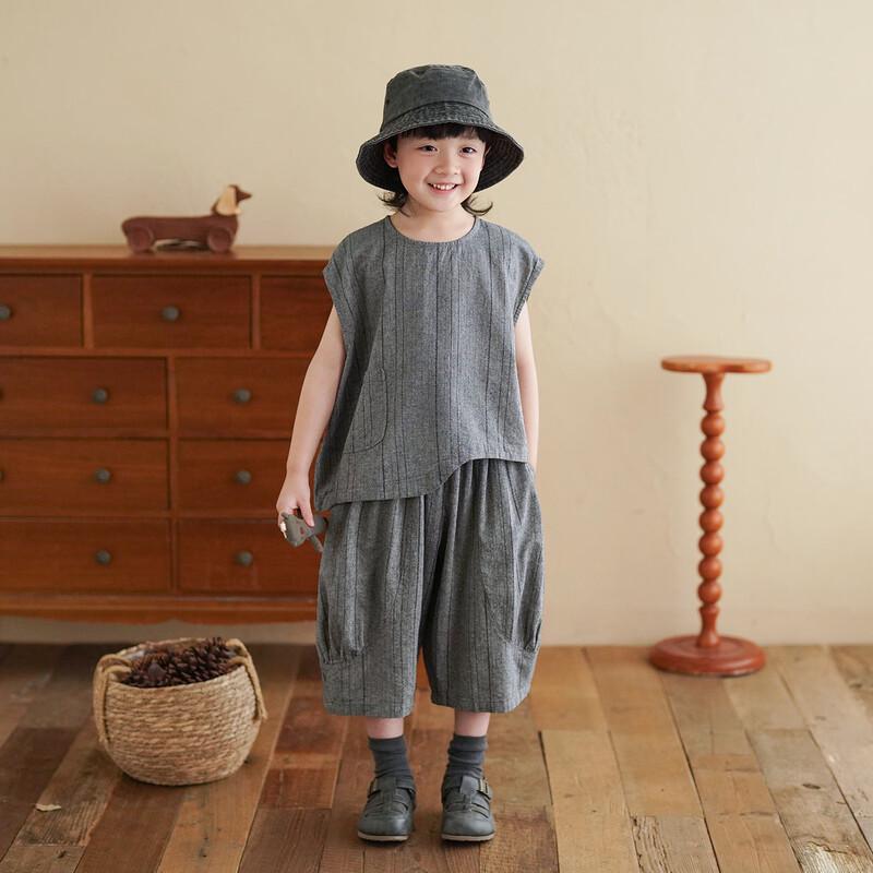 Yantaijia Kids Japanese Style Pure Cotton Striped Vest & Pants Set S