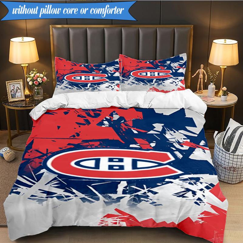 3PCS Canadiens Hockey Team Bedding Set,Including 1pc Duvet Cover And 2pcs Pillowcases Perfect for Bedroom, Dormitory, Fan Christmas Gift