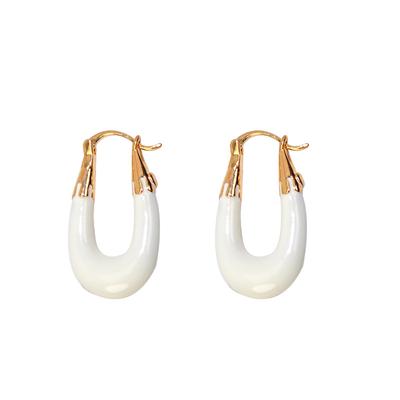Fashion Milky‑White Enamel Hoop Earrings for Women, High‑End Light‑Luxury Unique Design Click‑In Ear Buckle Earrings, Exquisite