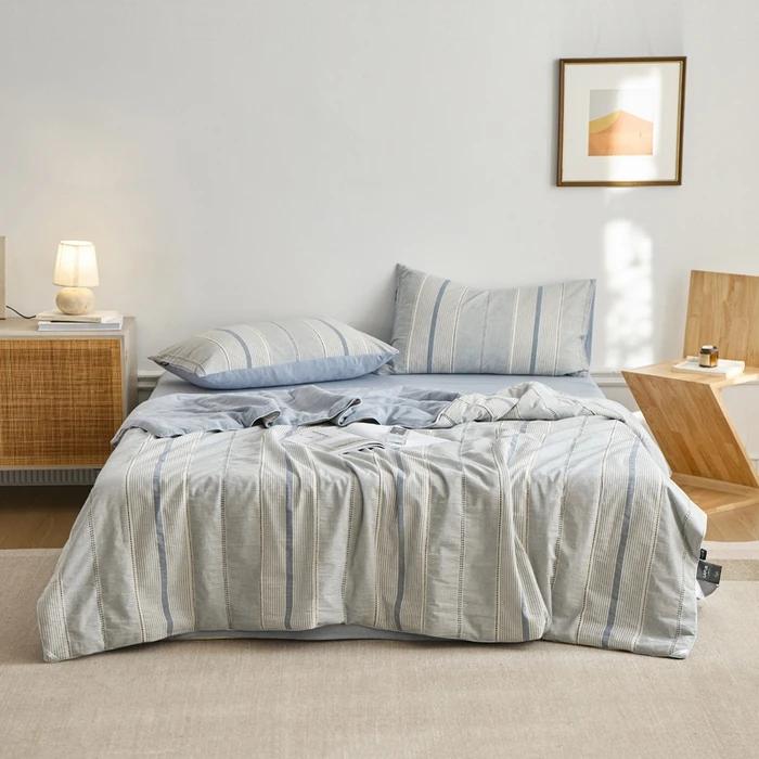 new solid color simple striped air-conditioned house summer quilt wabi series cotton summer quilt four-piece set
