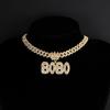 European & American Full Diamond Letter BOBO Pendant with Cuban Chain Necklace - Exaggerated Hip Hop Style Accessories for Couples