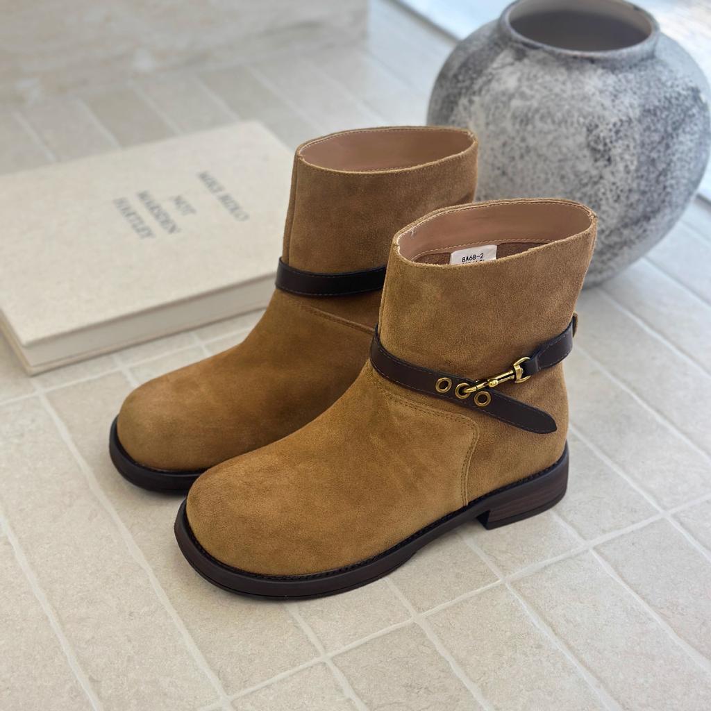 2025 Herbst neue Plateau-Gürtelschnalle Retro Martin Stiefel dicker Absatz Ritterstiefel Damenschuhe Boken Damenschuhe