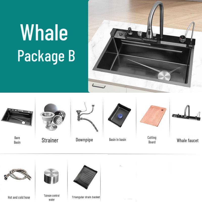 Whale Style Stainless Steel Multifunctional Kitchen Sink with Digital Display