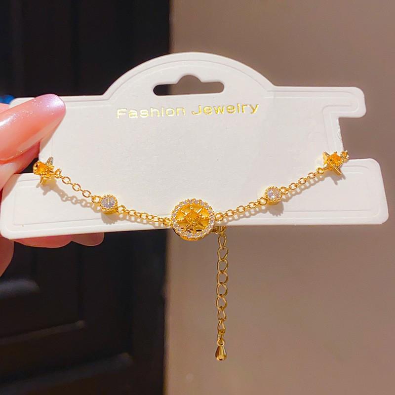 Gold-Tone Clover & Crystal Bracelet, Four-Leaf Clover Jewelry,Dainty Clover Link Bracelets, Mother-of-Pearl & Zircon Gold Plated Wristbands