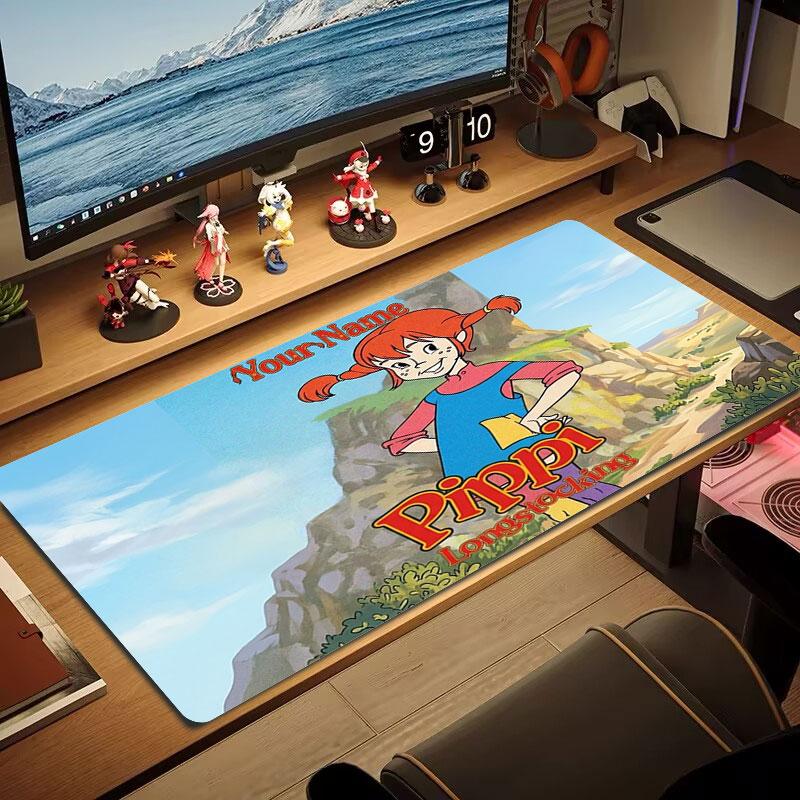 Pippi Longstocking Custom Name Large Size Mouse Pad Large Gaming Table Cushion Non-slip Laptop Tablet Big Mousepad XXL Mat Mini PC Playmat With Lock E