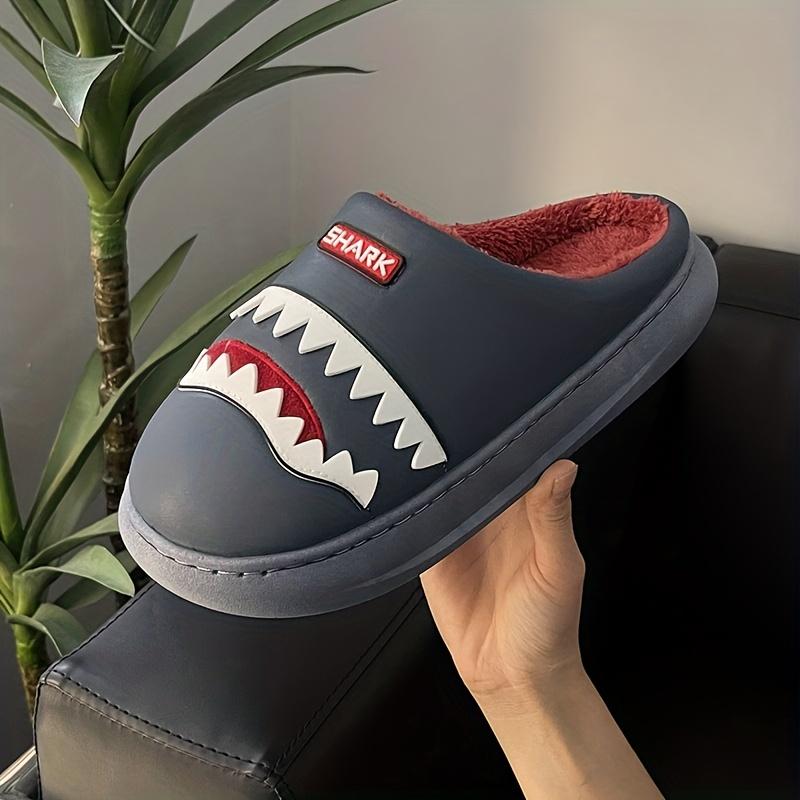 Men's & Women's Winter Fleece-Lined Slip-On Slippers with Cartoon Shark Design - High Quality Non-Slip EVA Sole, Thickened Warm PU Upper for Indoor