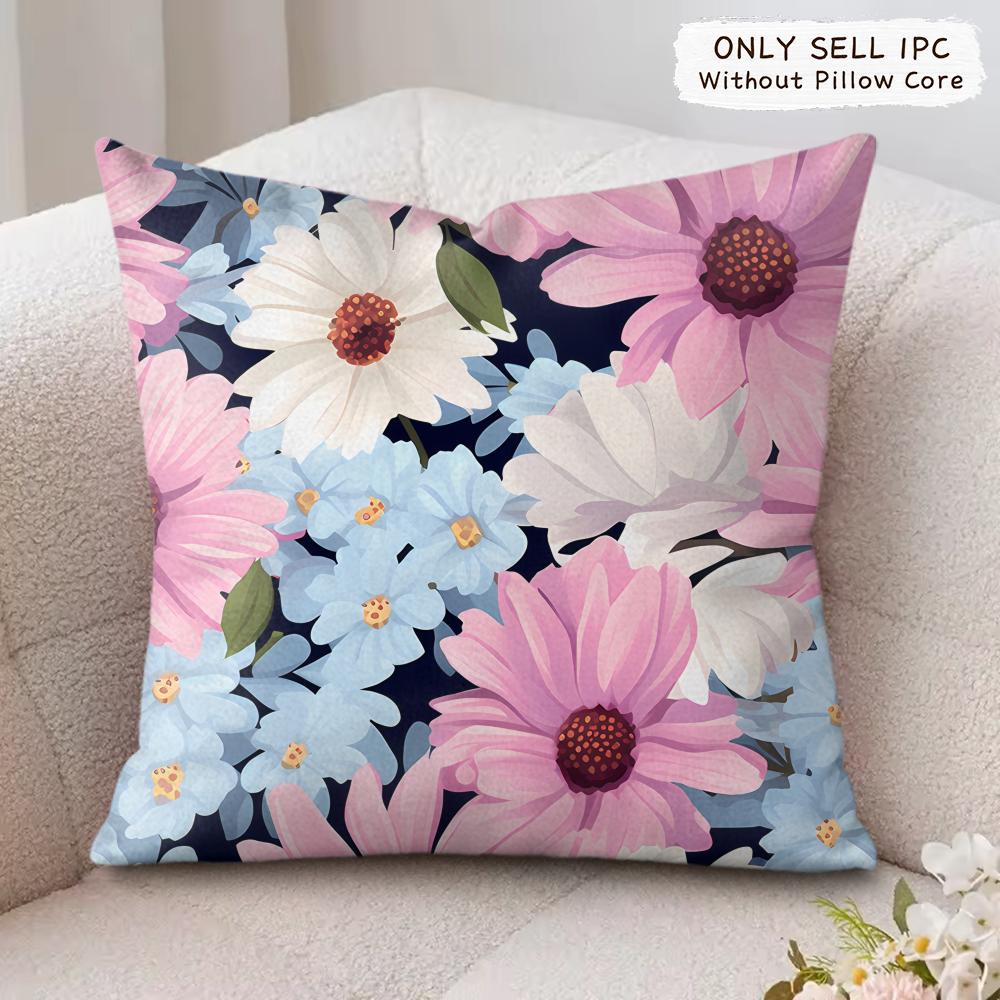 Beautiful Flowers Fashion Cushion Cover Silky Short Plush Invisible Zipper Dustproof Sofa Pillow Case For Home Decor
