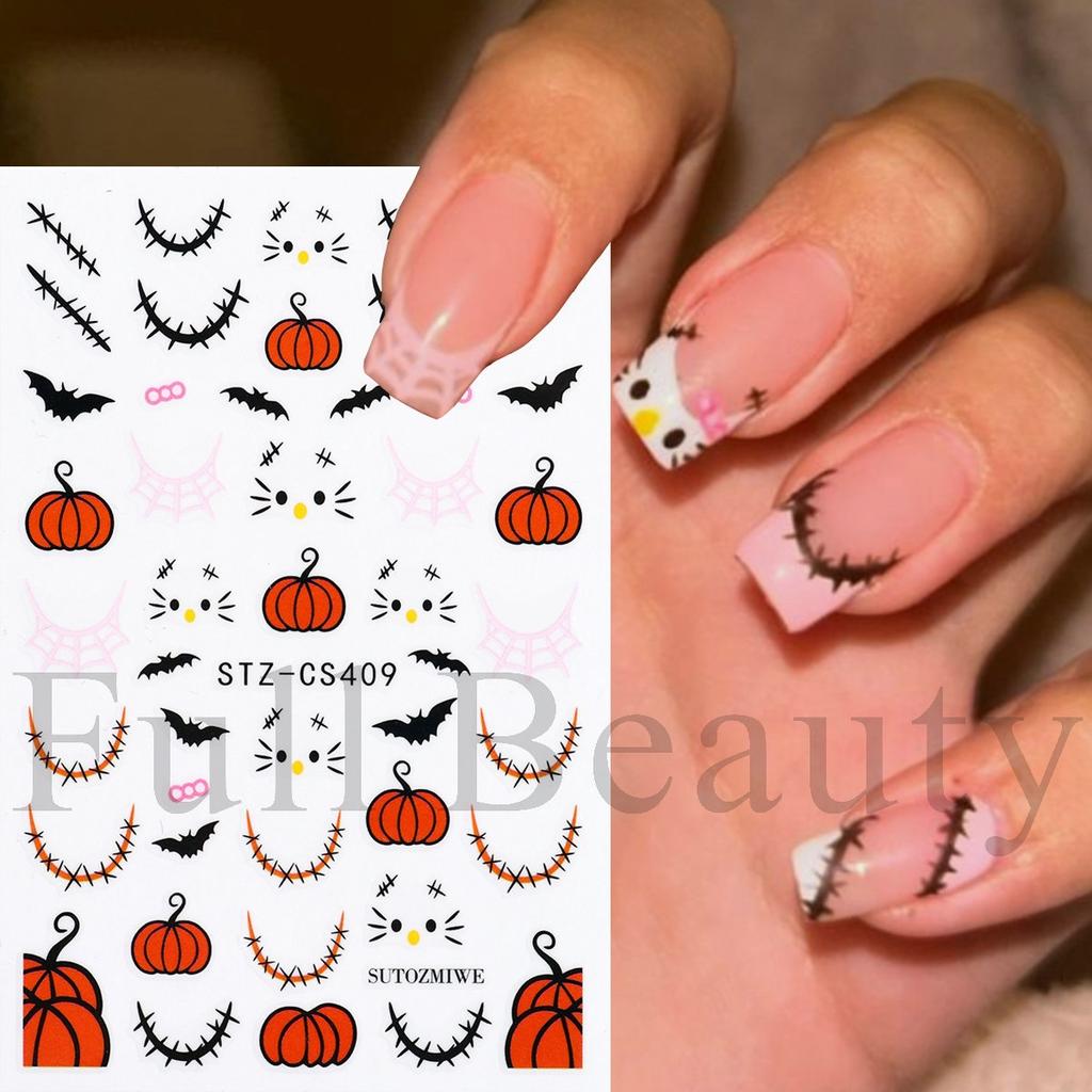 New Nail Art Stickers Halloween Cartoon Scar Pumpkin Bat Spider Web Adhesive Nail Sticker
