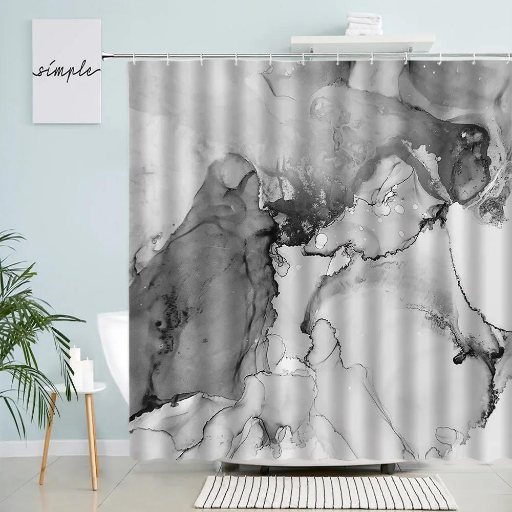 Abstract Marble Shower Curtains Creative Geometric Design Blue Purple Watercolor Print Bath Curtain Modern Fabric Bathroom Decor