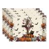 Spooky Pumpkin Flowers Cross Halloween Placemats Table Mats for Party Home Kitchen Dining Table Decorations 12x18 Inch