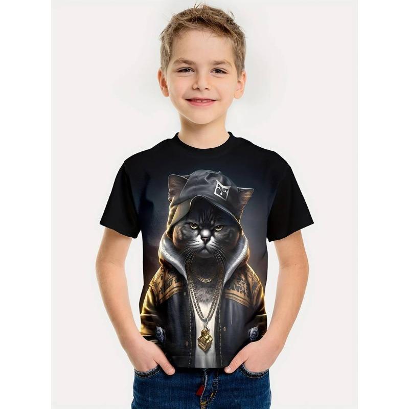 Digital Printing Unisex T-shirt Short Sleeved Summer Children's Round Neck Top