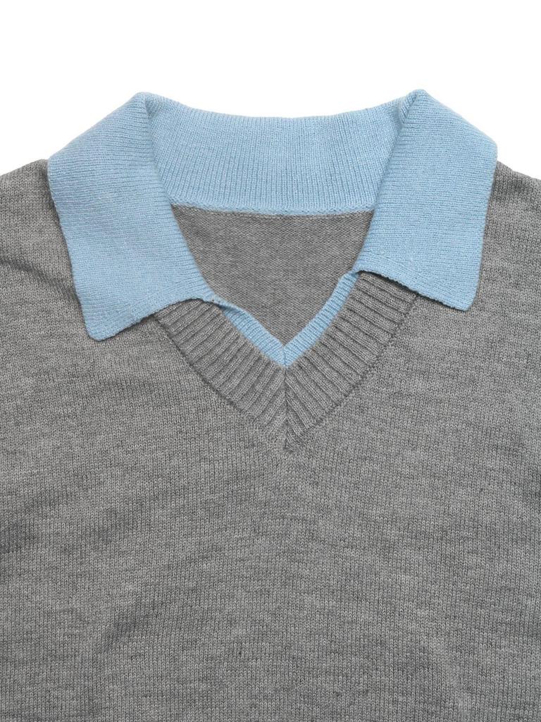 2026 Autumn/Winter Color Block Two-Piece Style Knit Sweater with Lapel and Long Sleeves