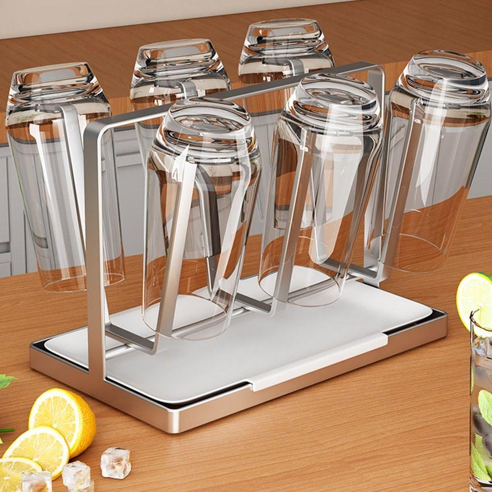 Anti-slip Bottom Glass Cup Stand Stainless Steel Cup Drying Rack Tea Cup Storage Shelf  Kitchen