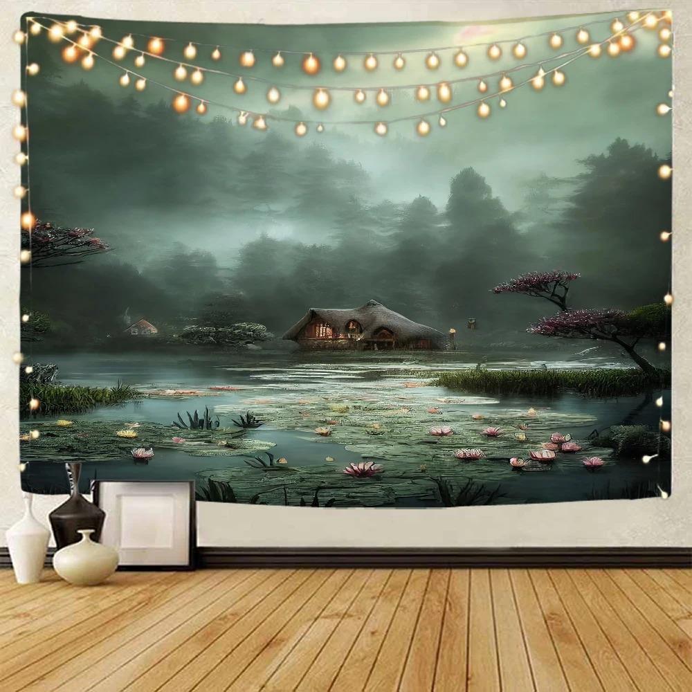 

Гостиная Спальня Гобелен Фэнтези Пейзаж Речной Узор Модный Домашний Декор Гобелен 100x75cm
