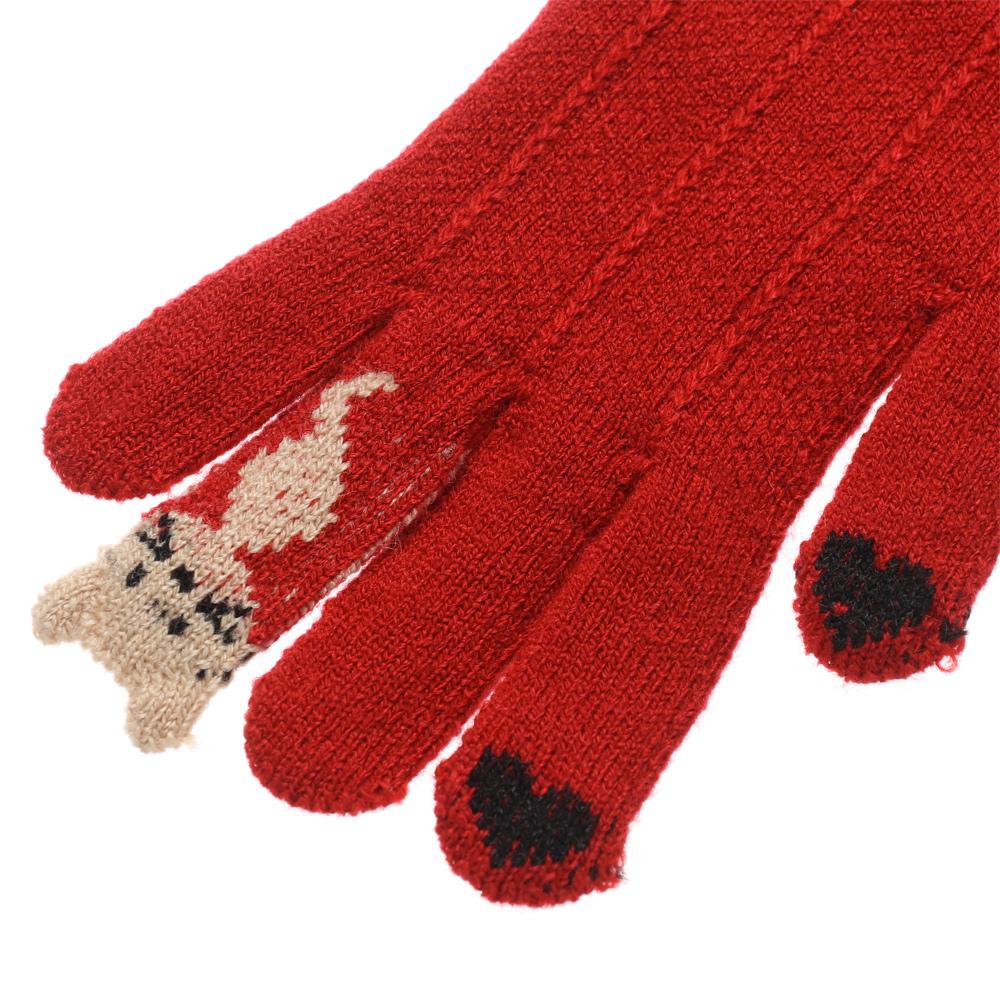 Finger Warm Soft Cute Cartoon Cats Knitted Gloves Thicken Warm Touch Screen Mittens Full Finger