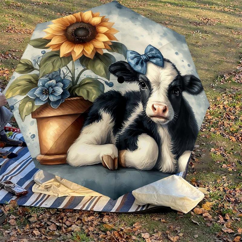 1PC Cow Sunflower Umbrella-8-Rib Reinforced, Automatic Open, Lightweight & Durable, Cute Fashion Accessory for Outdoor-T320