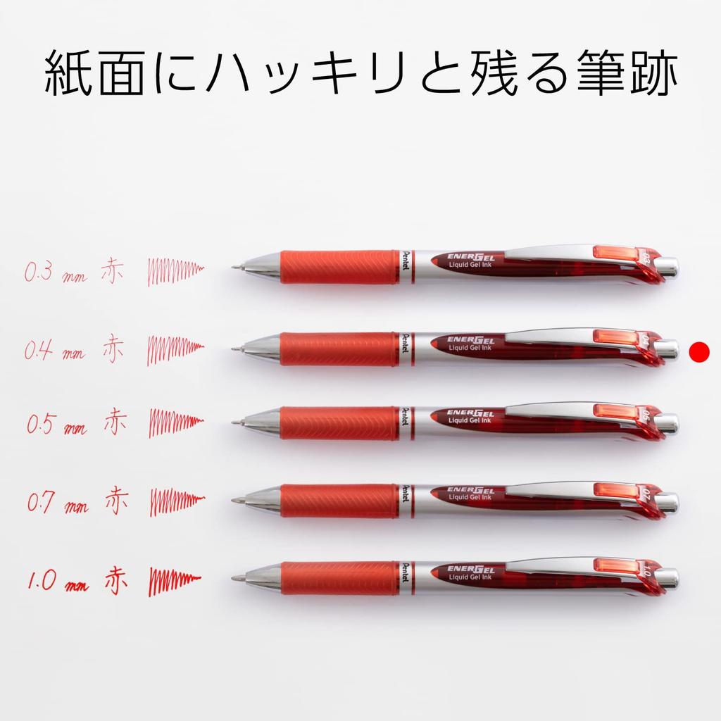 Pentel Ballpoint Pen Gel Ink Energel Knock Type Silver Body Red 10 Pieces 0.4mm BLN74-B