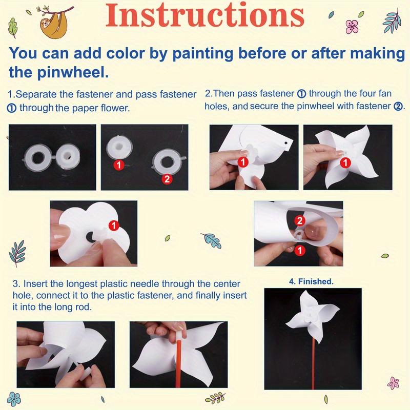 100pc Summer Event DIY Paper Pinwheels Crafts Set Blanks White Small Windmills Kits Bulk Drawing Party Kid Toy Assembly Handheld