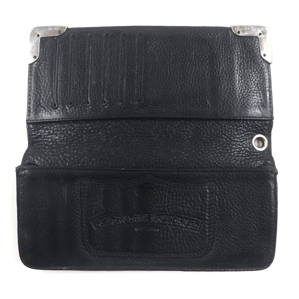 Very Good CHROME HEARTS Purse LNG SNGL FLD TIPS Single Fold black leather mens Used