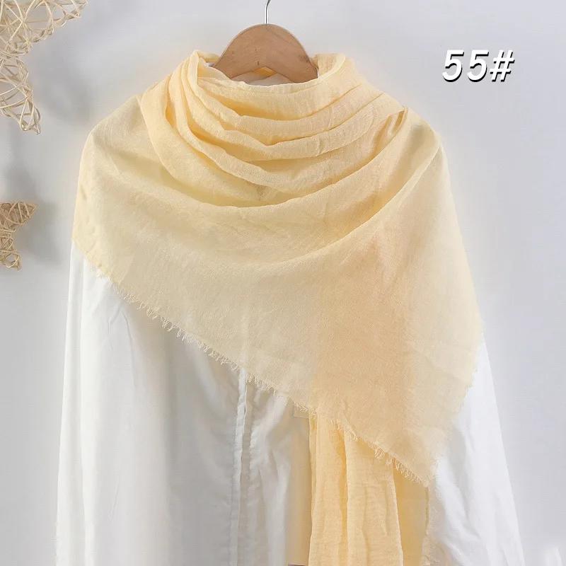 Eșarfă Moale din Bumbac și In 90x180cm Femei Musulmane Eșarfă Hijab Șifonată Culoare Solidă Șaluri Islamice de Cap Înfășurări Eșarfă de Cap Femei