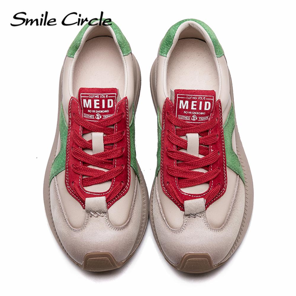 Damen Freizeitschuhe aus echtem Leder mit runder Zehenpartie und Schnürung, modische und bequeme Sneakers