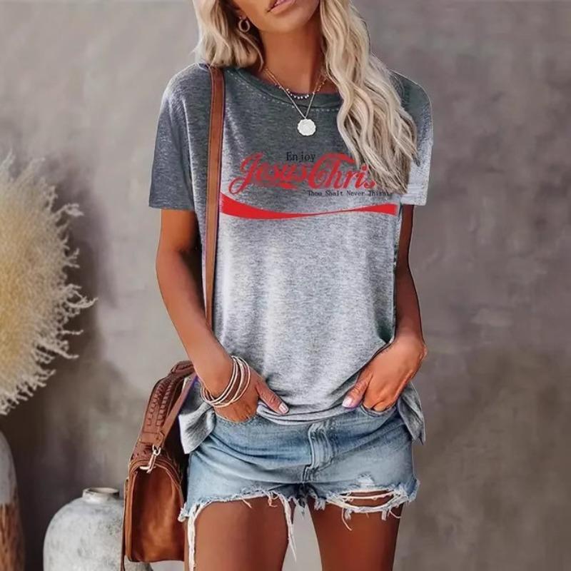 Summer Fashion Casual Comfortable Gradient Letter Printed Women's Short Sleeved Shirts